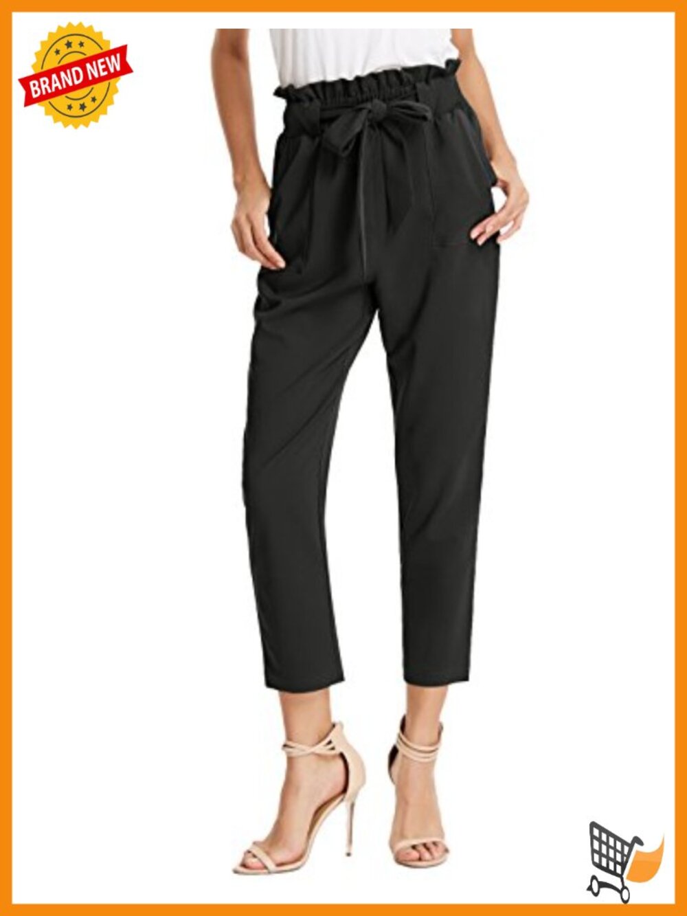 GRACE KARIN Women's High Waist Paper Bag Waist Cropped Trousers